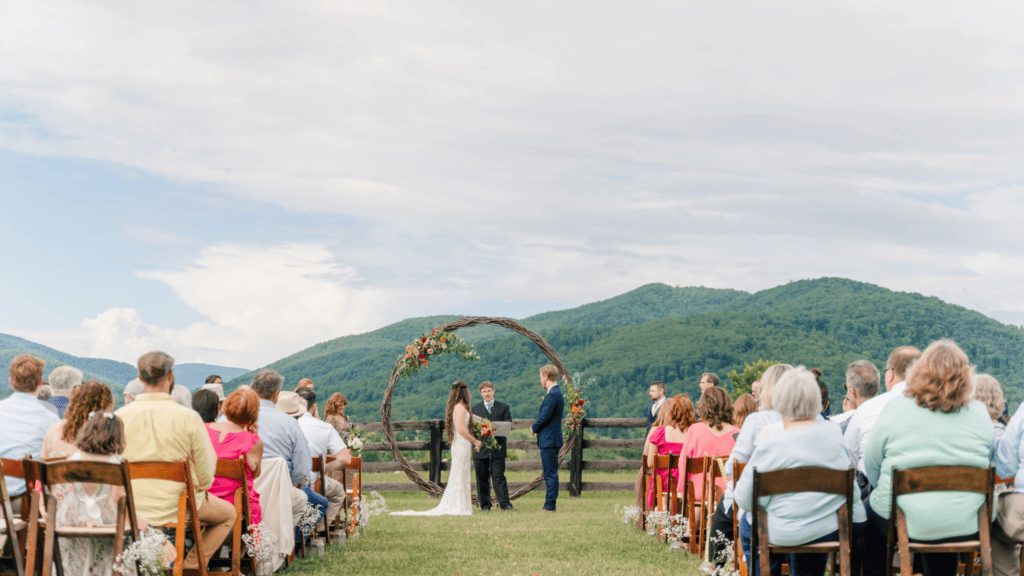 Ceremony location at Montfair Resort Farm venue in Charlottesville VA.