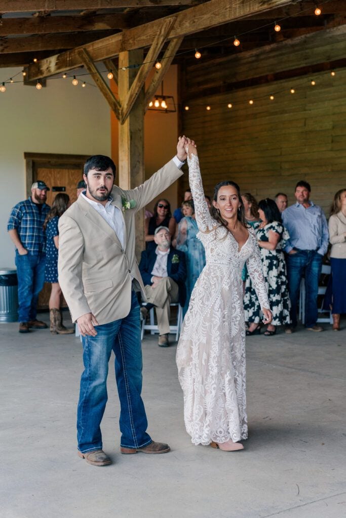 Wedding reception entrance at Sky Ridge Farm, a barn wedding venue in Waynesboro, VA, near the Blue Ridge Mountains. Photo by Wedding Phootography by Jo Mahaney, a Virginia wedding photographer.
