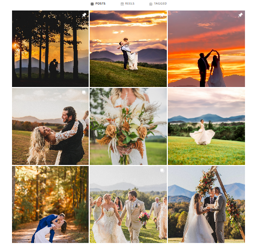 Screenshot of Sierra Vista wedding venue Instagram account showing the mountain views from various weddings