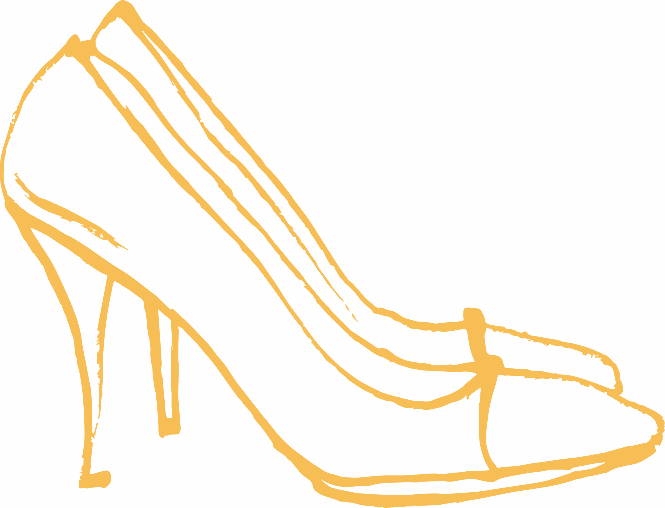A simple line drawing of a pair of high-heeled shoes in yellow, viewed from the side, with pointed toes and slender heels.